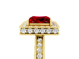Yellow gold Princess Cut Halo Diamond Engagement Ring with Milgrain Pave Band and Four-Prong Setting_5