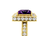 Yellow gold Princess Cut Halo Diamond Engagement Ring with Milgrain Pave Band and Four-Prong Setting_5
