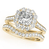 Yellow gold Princess Cut Halo Diamond Engagement Ring with Pave Band and Four-Prong Setting 1