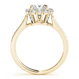 Yellow gold Princess Cut Halo Diamond Engagement Ring with Pave Band and Four-Prong Setting 2