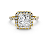 Yellow gold Princess Cut Halo Diamond Engagement Ring with Pave Band and Four-Prong Setting_20
