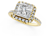 Yellow gold Princess Cut Halo Diamond Engagement Ring with Pave Band and Four-Prong Setting_21