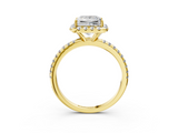 Yellow gold Princess Cut Halo Diamond Engagement Ring with Pave Band and Four-Prong Setting_23