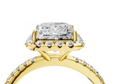 Yellow gold Princess Cut Halo Diamond Engagement Ring with Pave Band and Four-Prong Setting_24