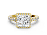 Yellow gold Princess Cut Halo Diamond Engagement Ring with Pave Band and Four-Prong Setting_40