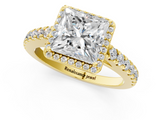 Yellow gold Princess Cut Halo Diamond Engagement Ring with Pave Band and Four-Prong Setting_41