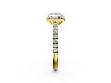 Yellow gold Princess Cut Halo Diamond Engagement Ring with Pave Band and Four-Prong Setting_42