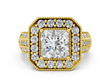 Yellow gold Princess Cut Halo Diamond Engagement Ring with Pave Split Shank and Four-Prong Setting_3