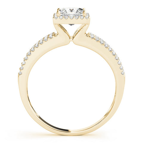 Yellow gold Princess Cut Halo Diamond Engagement Ring with Split Shank and Four-Prong Setting 2