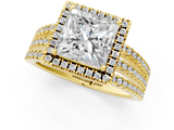 Yellow gold Princess Cut Halo Diamond Engagement Ring with Split Shank and Four-Prong Setting_24