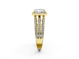 Yellow gold Princess Cut Halo Diamond Engagement Ring with Split Shank and Four-Prong Setting_25
