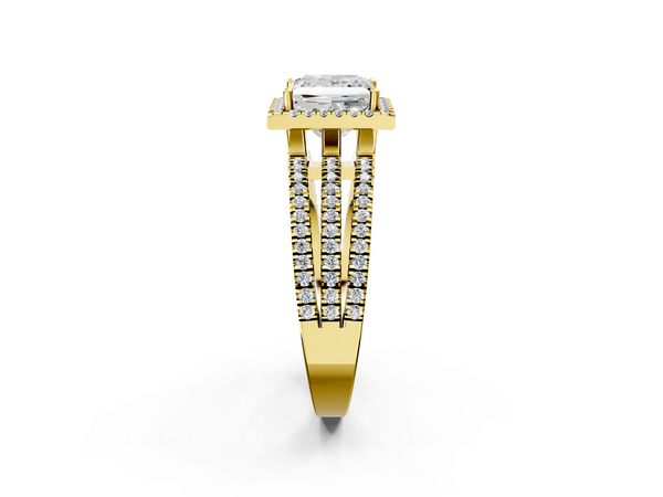 Yellow Gold Princess Cut Halo Engagement Ring Setting with Triple Row Split Shank