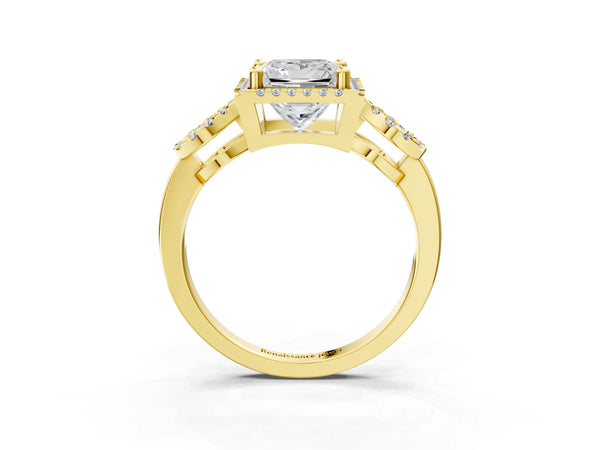 Yellow Gold Princess Cut Pave Infinity Halo Engagement Ring Setting