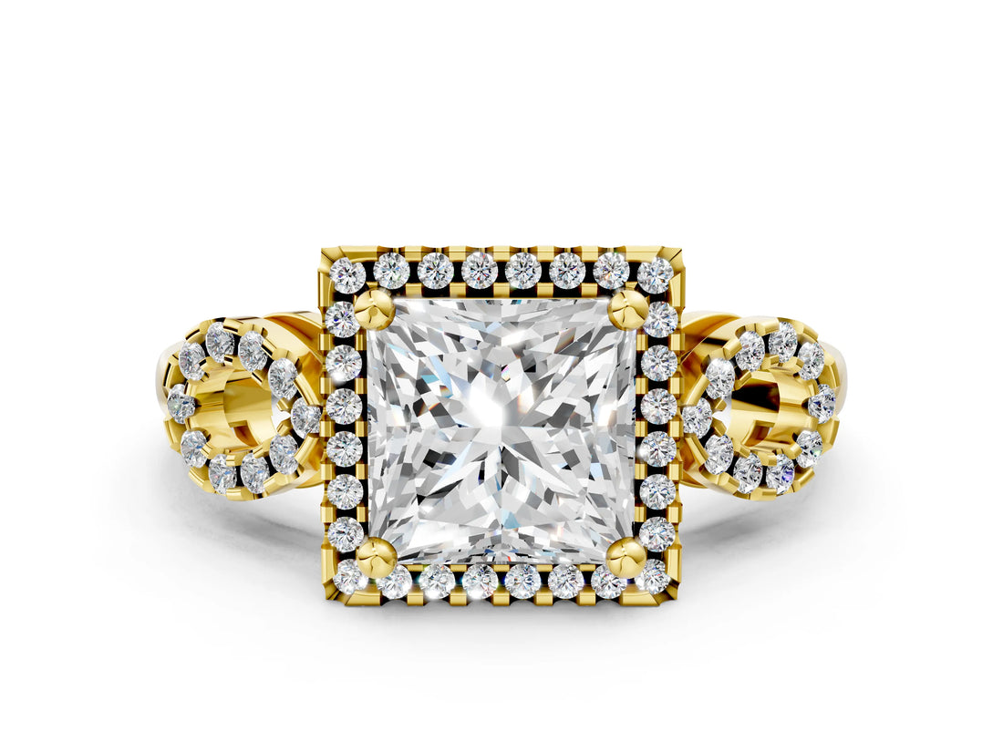 Yellow gold Princess Cut Halo Diamond Infinity Band with Four-Prong Setting_6