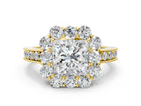 Yellow gold Princess Cut Halo Diamond Pavé Engagement Ring with Milgrain Detailing_19
