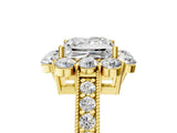 Yellow gold Princess Cut Halo Diamond Pavé Engagement Ring with Milgrain Detailing_24