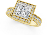 Yellow gold Princess Cut Halo Diamond Pave Band Ring with Four-Prong Setting_60