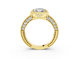 Yellow gold Princess Cut Halo Diamond Pave Band Ring with Four-Prong Setting_62