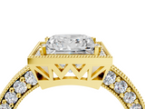 Yellow gold Princess Cut Halo Diamond Pave Band Ring with Four-Prong Setting_63
