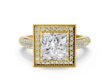 Yellow gold Princess Cut Halo Diamond Pave Band with Four-Prong Setting_52