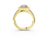 Yellow gold Princess Cut Halo Diamond Pave Band with Four-Prong Setting_55