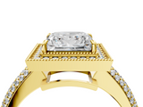 Yellow gold Princess Cut Halo Diamond Pave Band with Four-Prong Setting_56