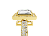 Yellow gold Princess Cut Halo Diamond Pave Band with Four-Prong Setting_57
