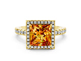 Yellow gold Princess Cut Halo Diamond Pave Band with Prong Setting
