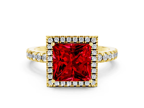 Yellow gold Princess Cut Halo Diamond Pave Band with Prong Setting