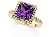Yellow gold Princess Cut Halo Diamond Pave Band with Prong Setting_1