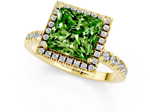Yellow gold Princess Cut Halo Diamond Pave Band with Prong Setting_1