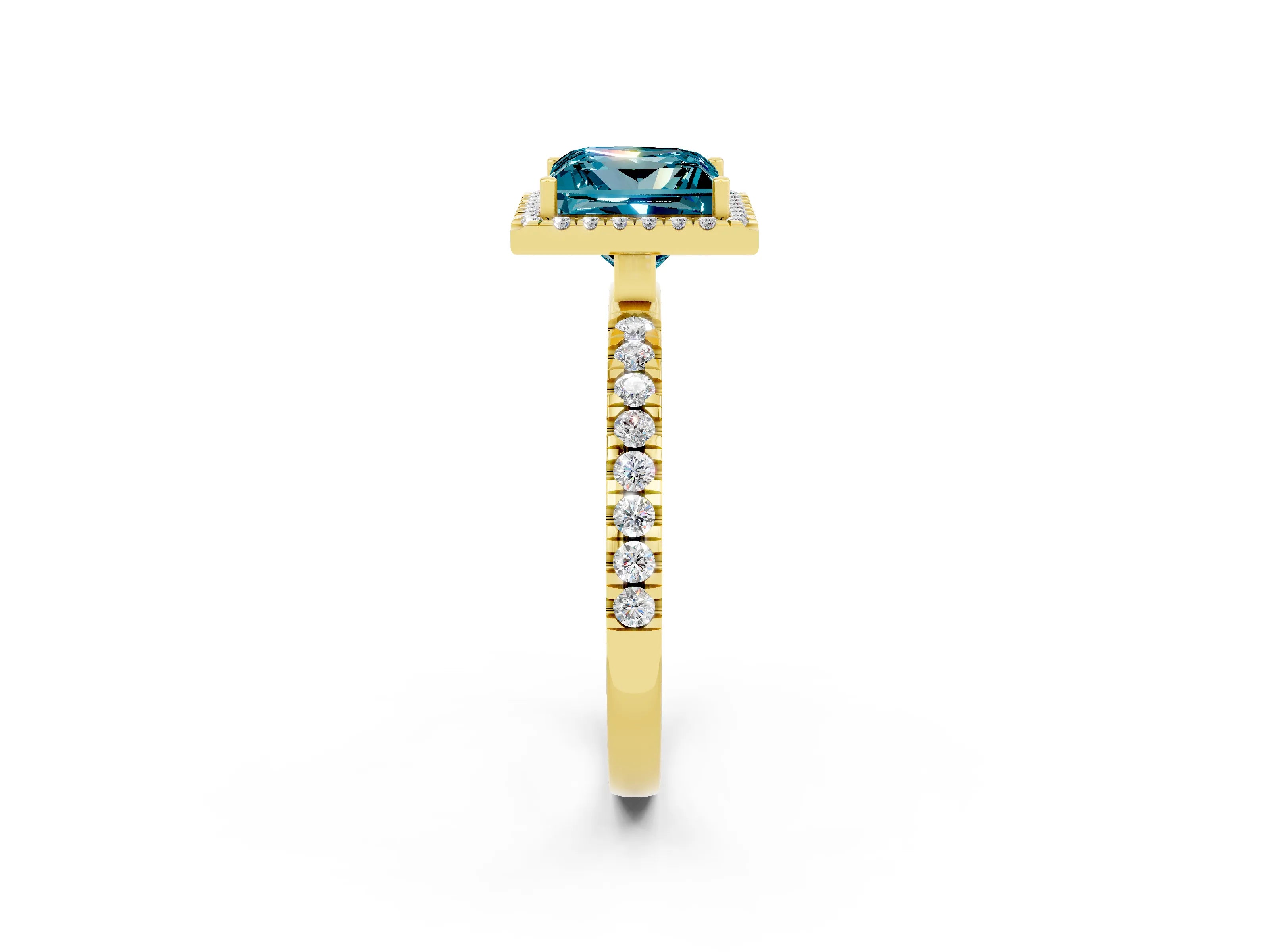 Yellow gold Princess Cut Halo Diamond Pave Band with Prong Setting_2