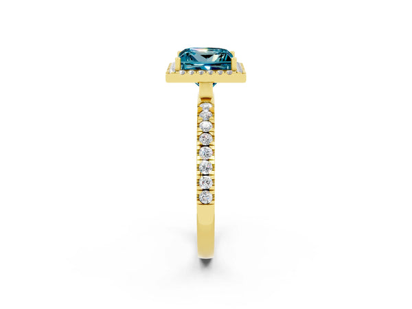 Yellow gold Princess Cut Halo Diamond Pave Band with Prong Setting