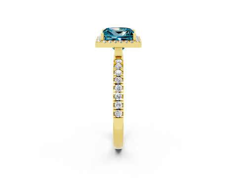 Yellow gold Princess Cut Halo Diamond Pave Band with Prong Setting_2