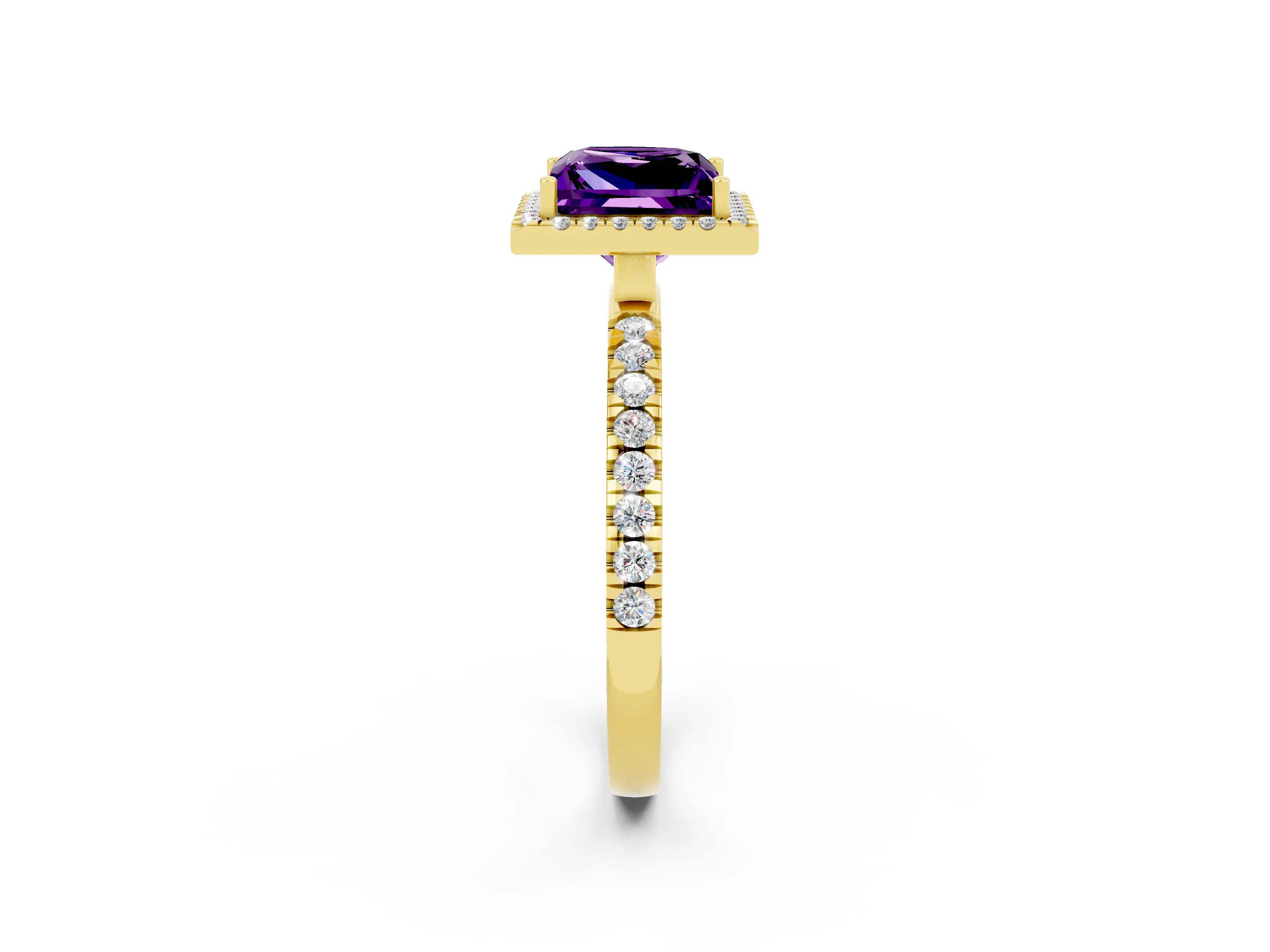Yellow gold Princess Cut Halo Diamond Pave Band with Prong Setting_2