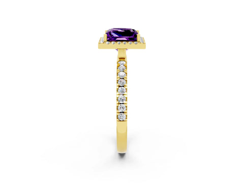 Yellow gold Princess Cut Halo Diamond Pave Band with Prong Setting_2