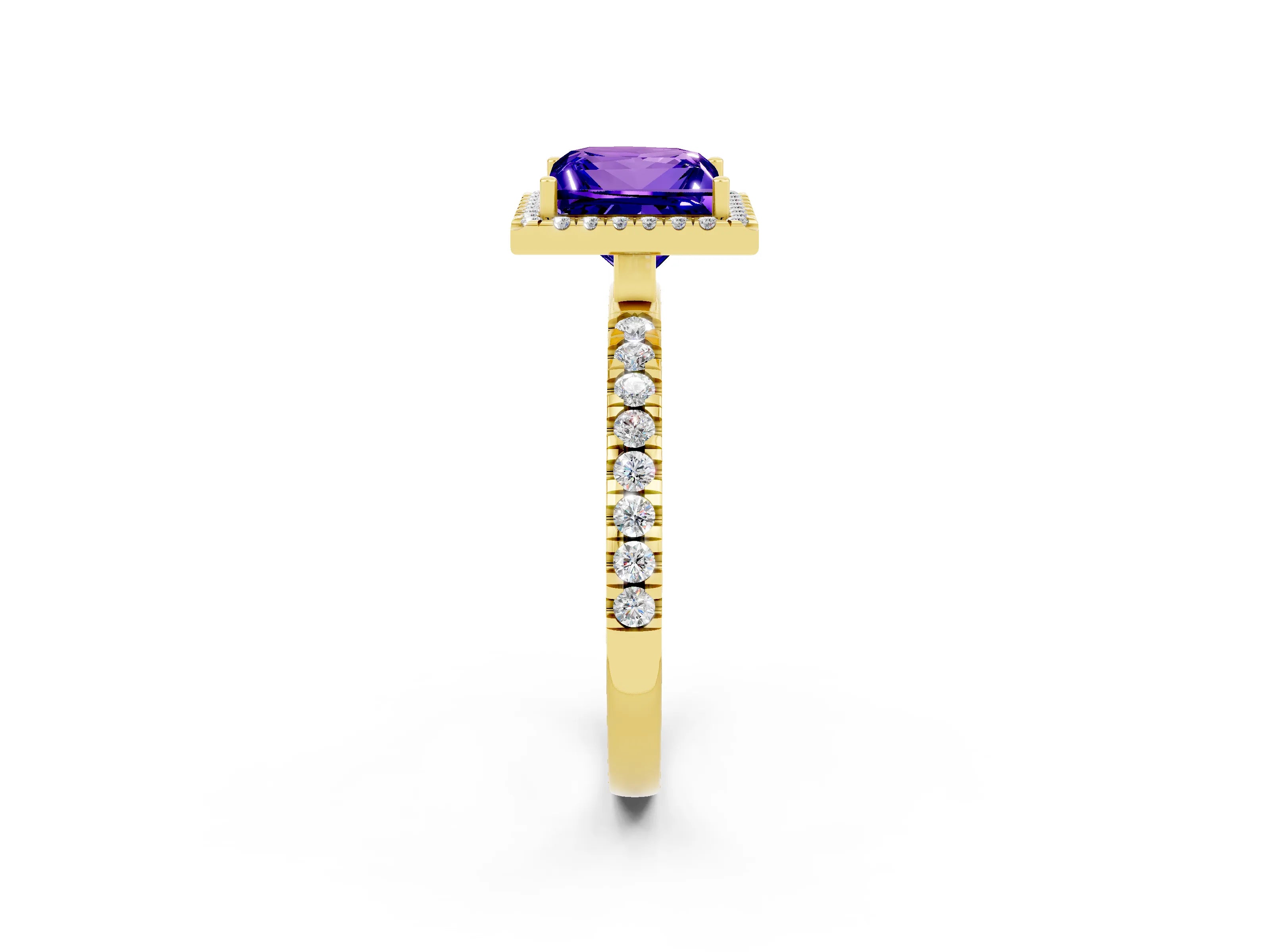 Yellow gold Princess Cut Halo Diamond Pave Band with Prong Setting_2