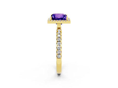 Yellow gold Princess Cut Halo Diamond Pave Band with Prong Setting_2