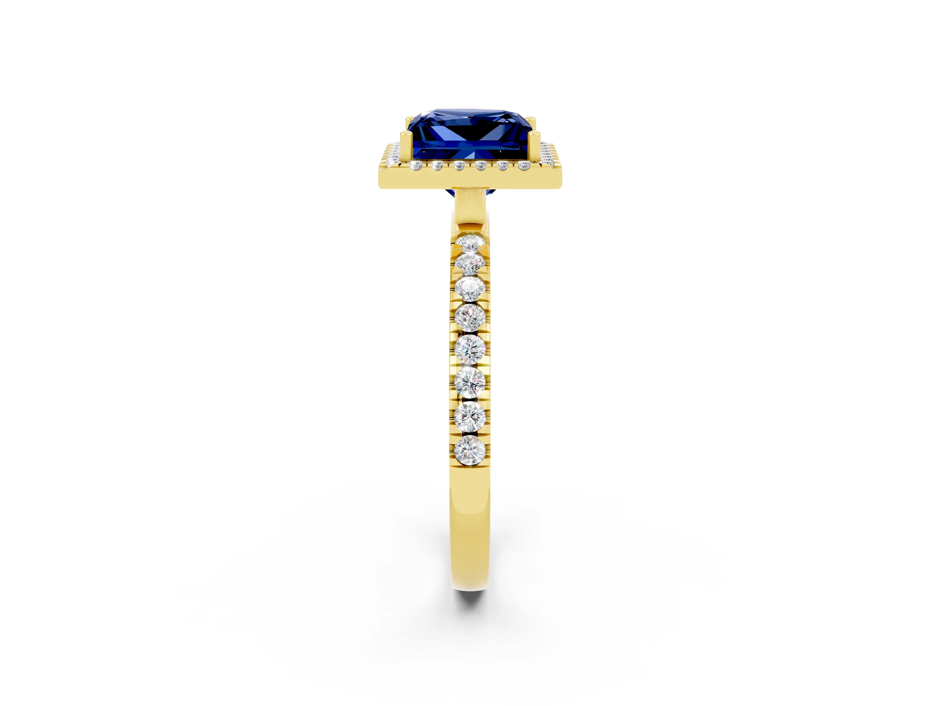 Yellow gold Princess Cut Halo Diamond Pave Band with Prong Setting_2