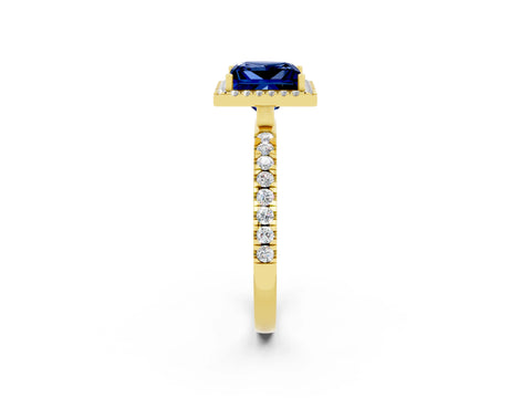 Yellow gold Princess Cut Halo Diamond Pave Band with Prong Setting_2