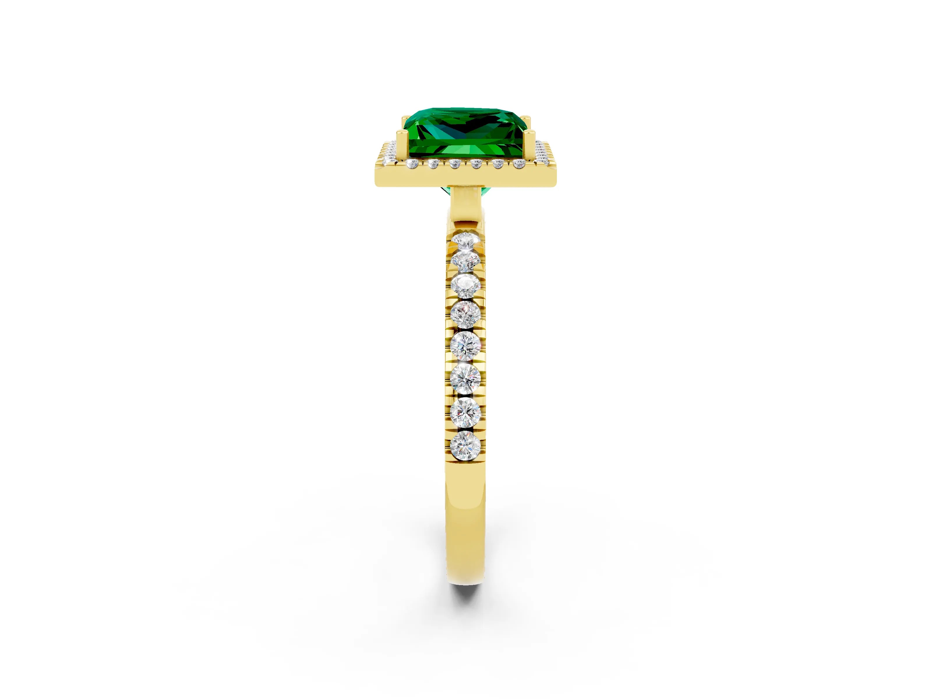 Yellow gold Princess Cut Halo Diamond Pave Band with Prong Setting_2