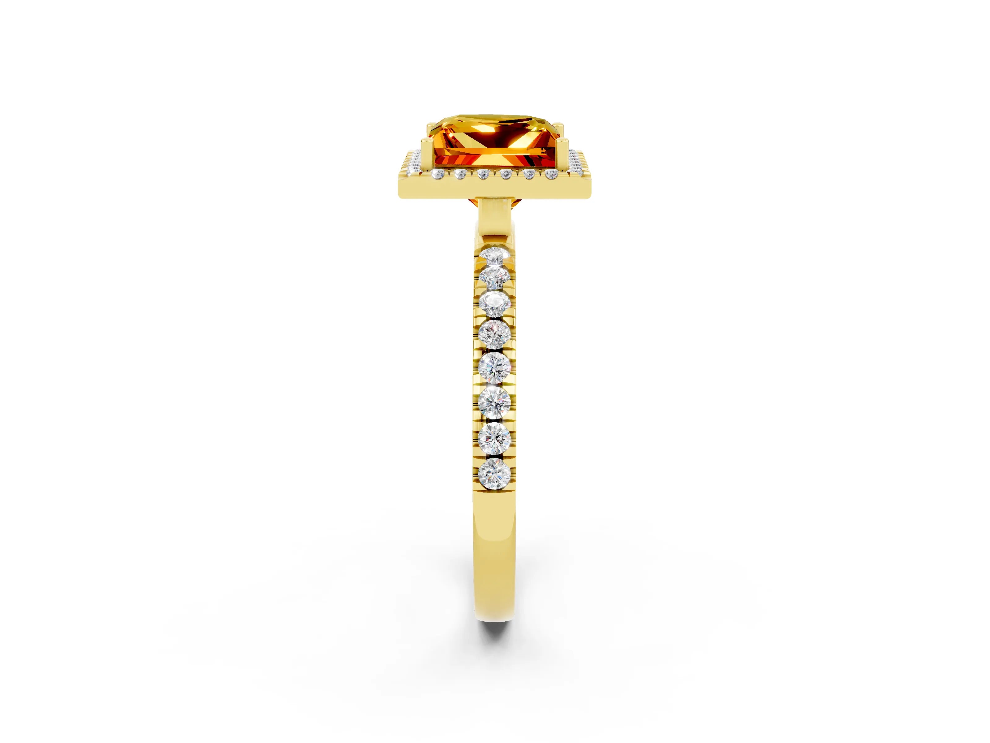 Yellow gold Princess Cut Halo Diamond Pave Band with Prong Setting_2