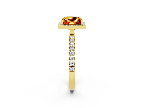Yellow gold Princess Cut Halo Diamond Pave Band with Prong Setting_2