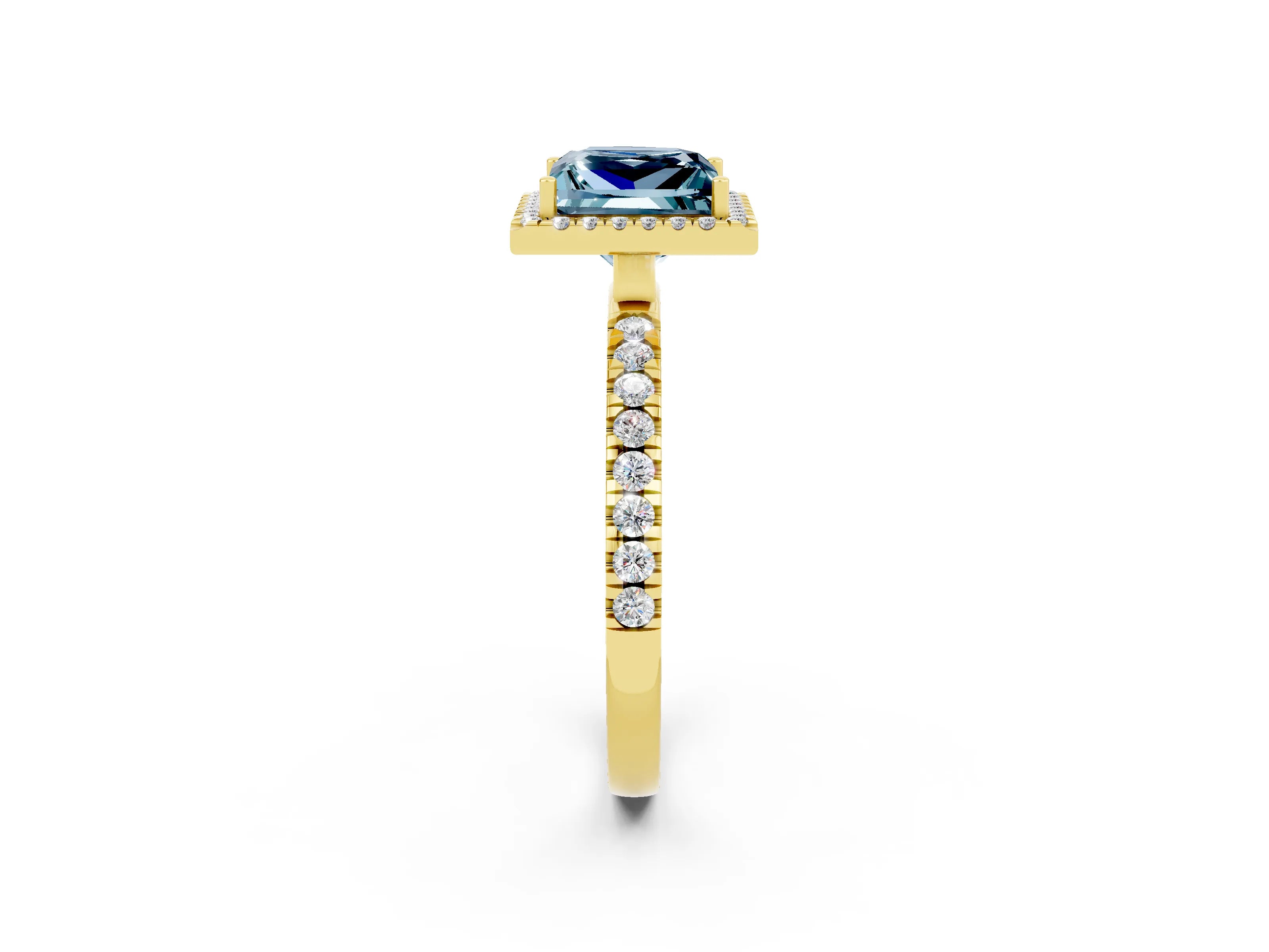 Yellow gold Princess Cut Halo Diamond Pave Band with Prong Setting_2