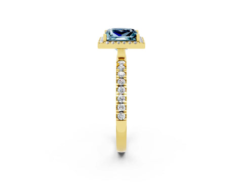 Yellow gold Princess Cut Halo Diamond Pave Band with Prong Setting_2