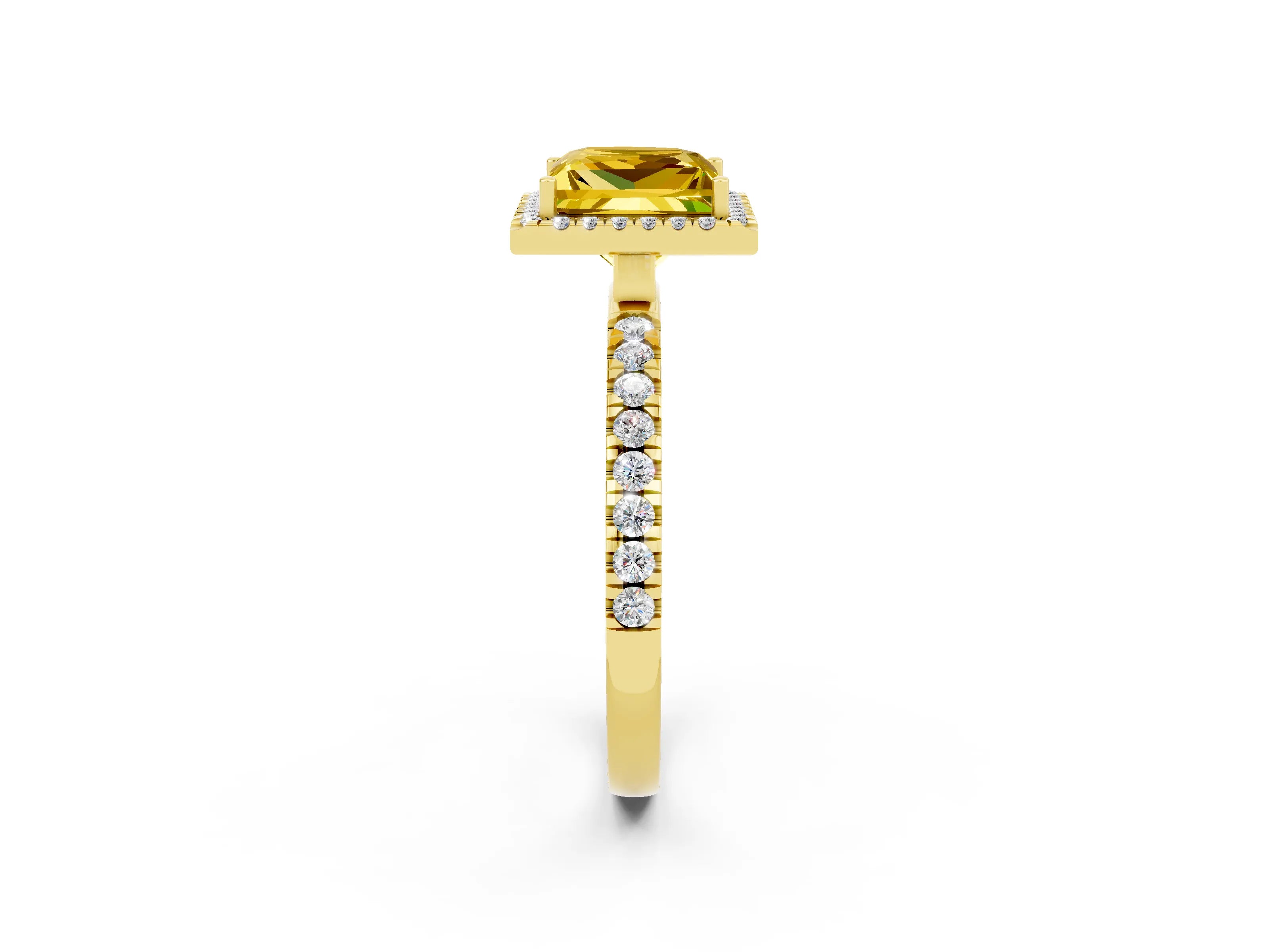 Yellow gold Princess Cut Halo Diamond Pave Band with Prong Setting_2