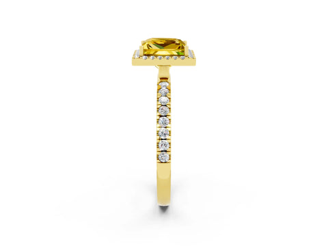Yellow gold Princess Cut Halo Diamond Pave Band with Prong Setting_2