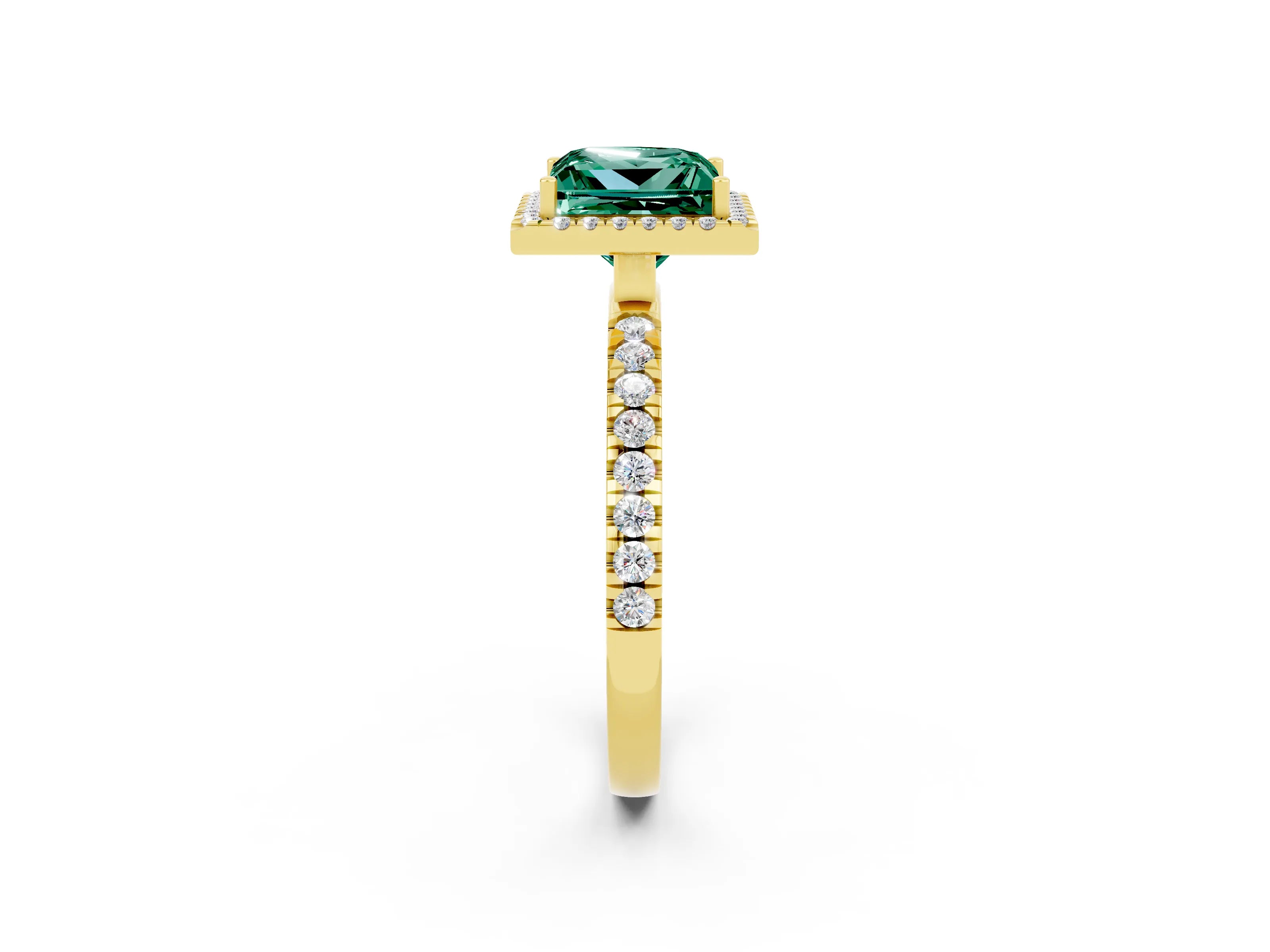 Yellow gold Princess Cut Halo Diamond Pave Band with Prong Setting_2