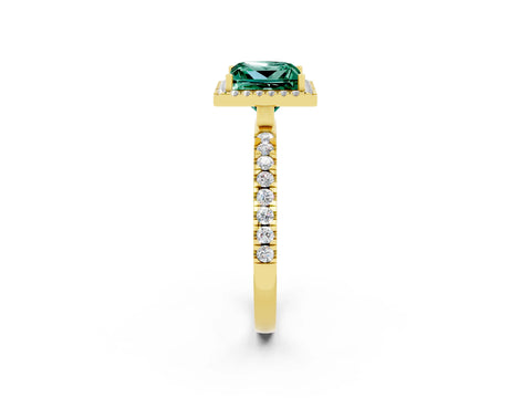Yellow gold Princess Cut Halo Diamond Pave Band with Prong Setting_2