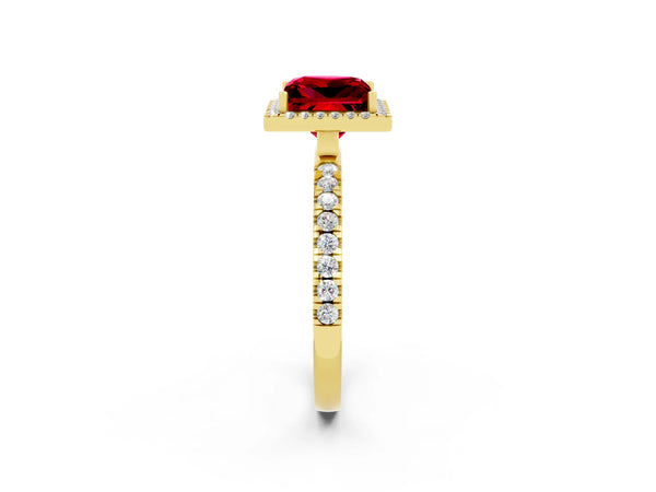 Yellow gold Princess Cut Halo Diamond Pave Band with Prong Setting